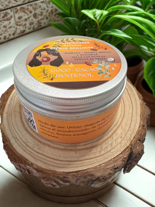 Acondicionador Natural de Coco y Cacao con Pantenol - Hidratación, Brillo y Control del Frizz