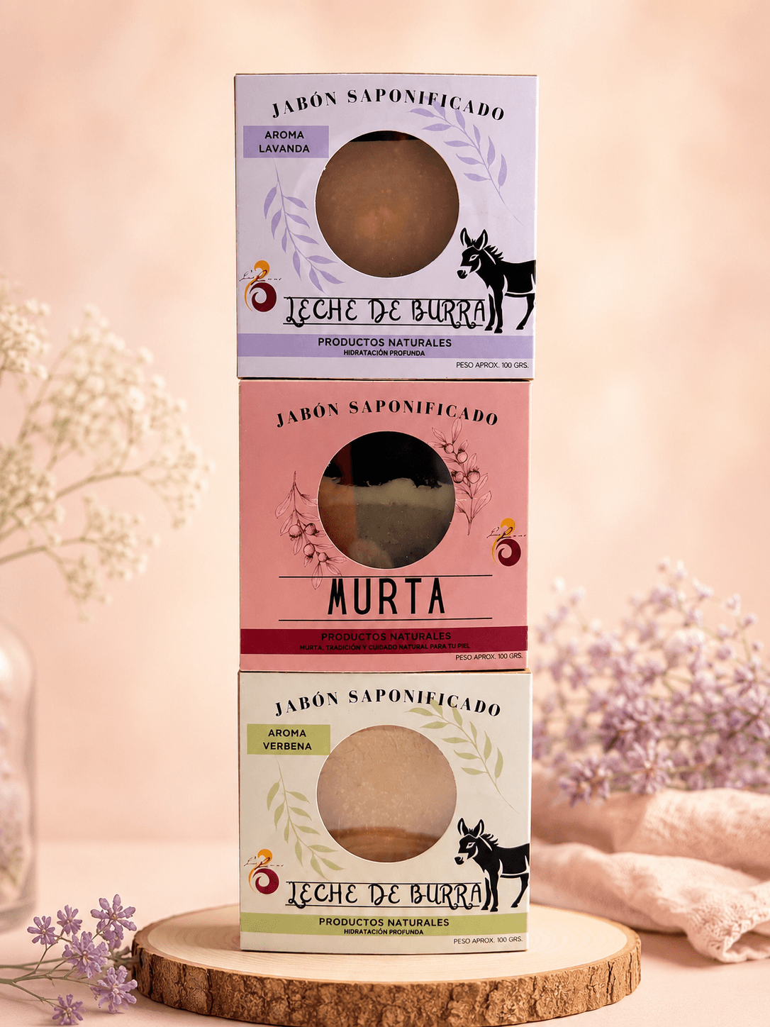 Pack 3 jabones de leche de burra y murta - hidratación profunda para la piel